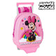 Mochila Escolar 3D con Ruedas Minnie Mouse Rosa